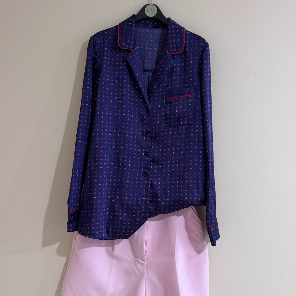 Blue Pajama Shirt with Red Dots - Size Small